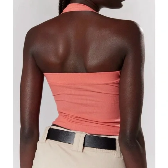 Silence + Noise Rebel Ribbed Coral Halter V-Neck Top XS - Picture 2 of 11